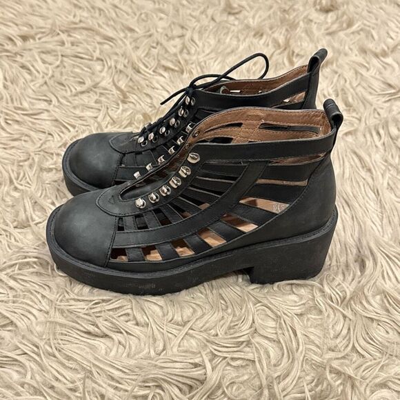 Jeffrey campbell leather cutout lace up booties 7.5 - Picture 11 of 12